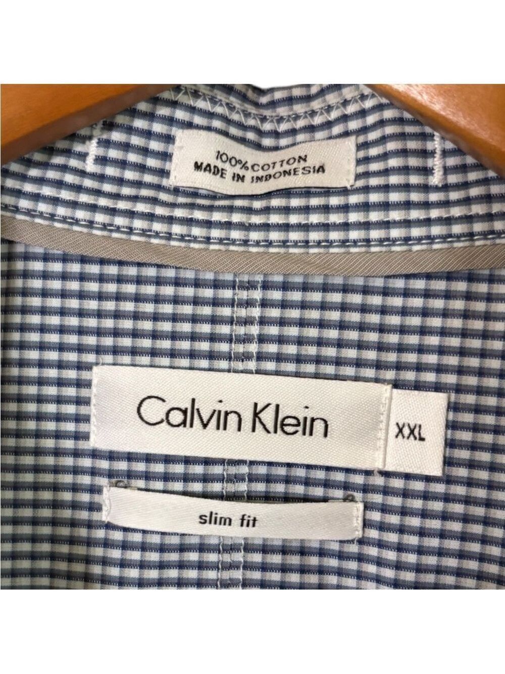 Calvin Klein-Men’s XXL slim fit button down shirt. Blue/white check. Sharp! EUC!